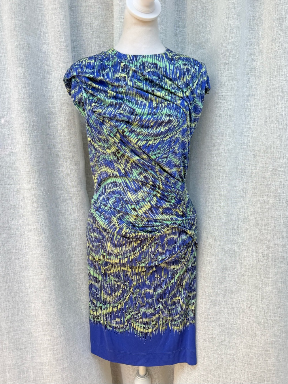 Peter Pilloto blue green short sleeve stretch silk dress